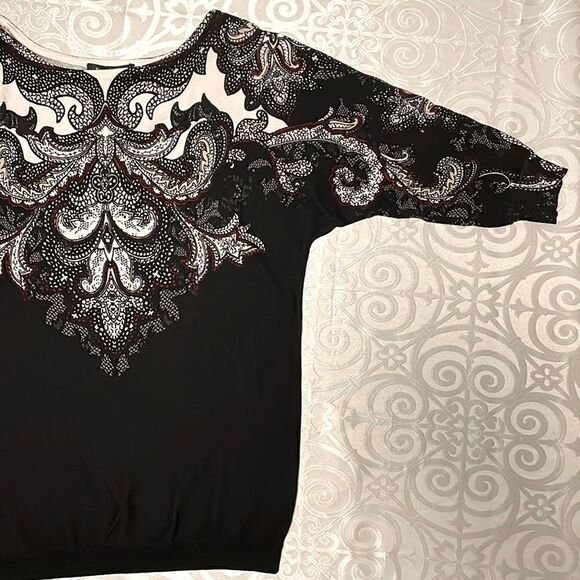 White House Black Market EUC modern paisley dolman sleeve sweater size XS - Picture 3 of 9